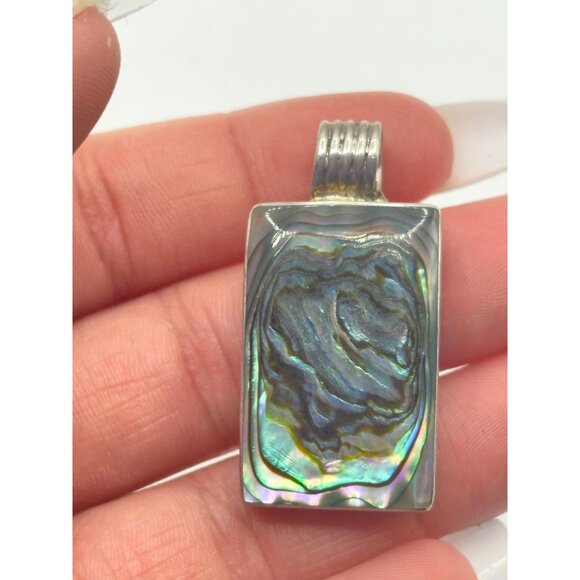 Sterling Silver Abalone Shell Pendant Rectangular 925 - Picture 4 of 5